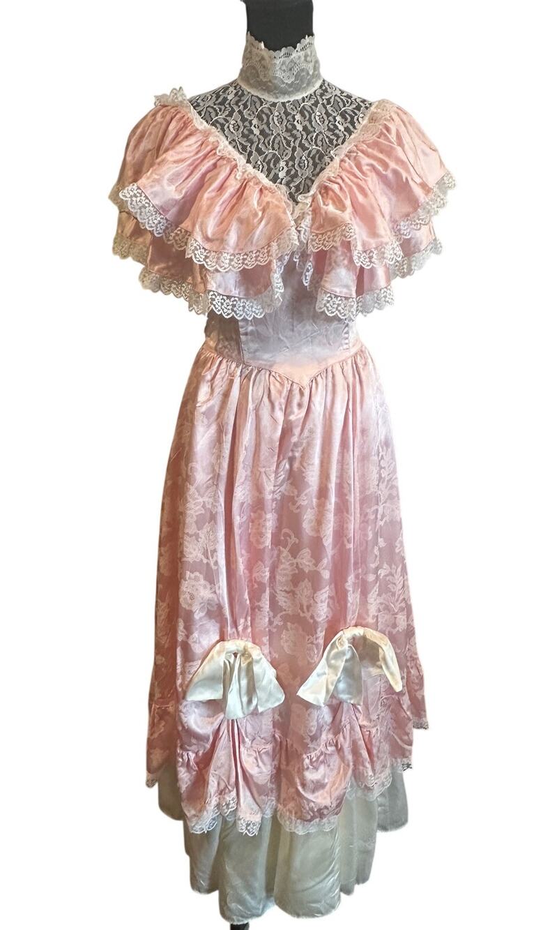 Contempo Casuals Maxi Dress Pink Lace Satin Prom Gown